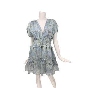 Alexis Floral Print Ruth V-Neck Midi Dress Blue Women's Size